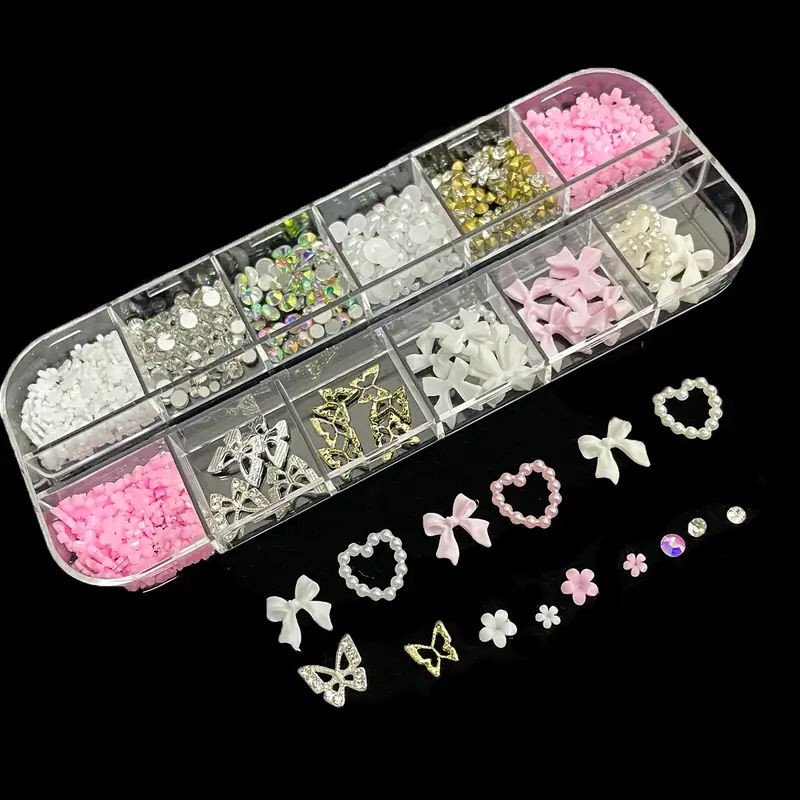 PERLE - 12 grid 3D Nail Art Golden Silver Sharm
